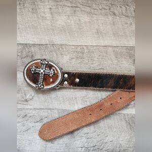 Brown and Black Cross Buckle Belt